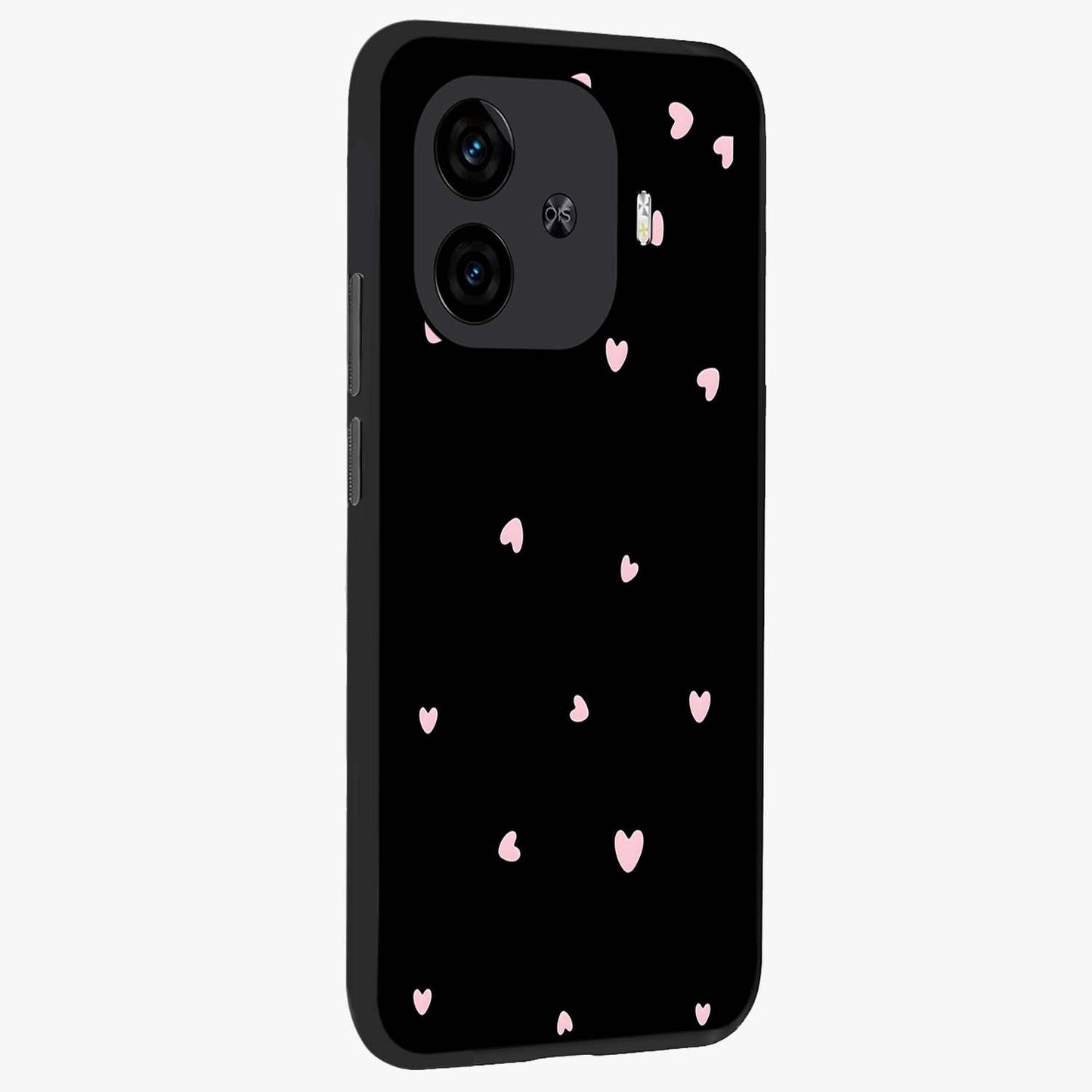 Pink Love Drops Glass Case upright view showcasing charming heart drop artwork with romantic playful theme.
