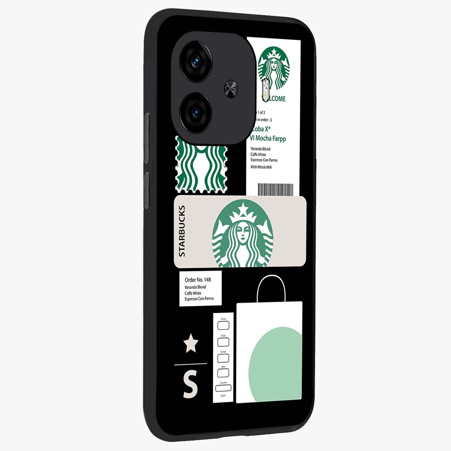 Starbucks Mocha Glass Case upright view showcasing trendy coffee inspired artwork with modern lifestyle theme.