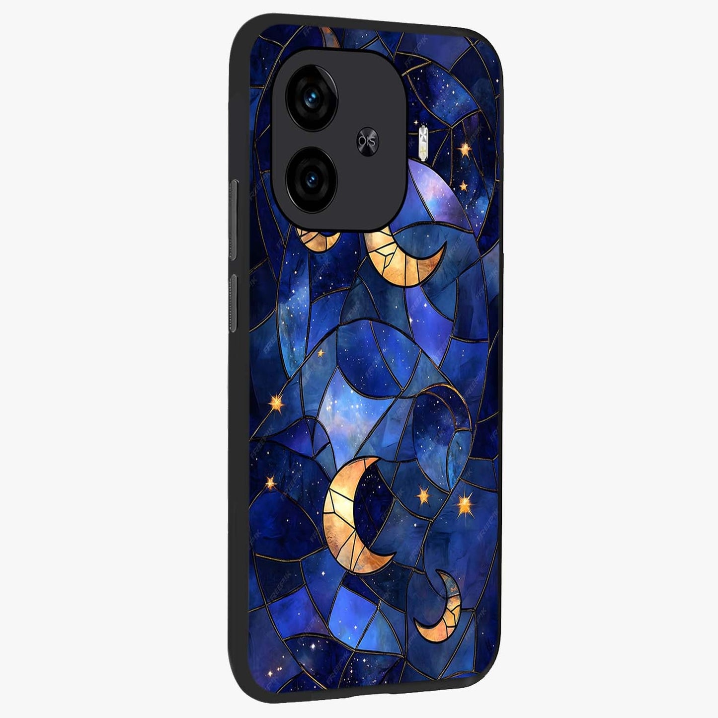 Starlit Sky Tapestry Glass Case upright view showcasing elegant starry sky artwork with cosmic decorative theme.
