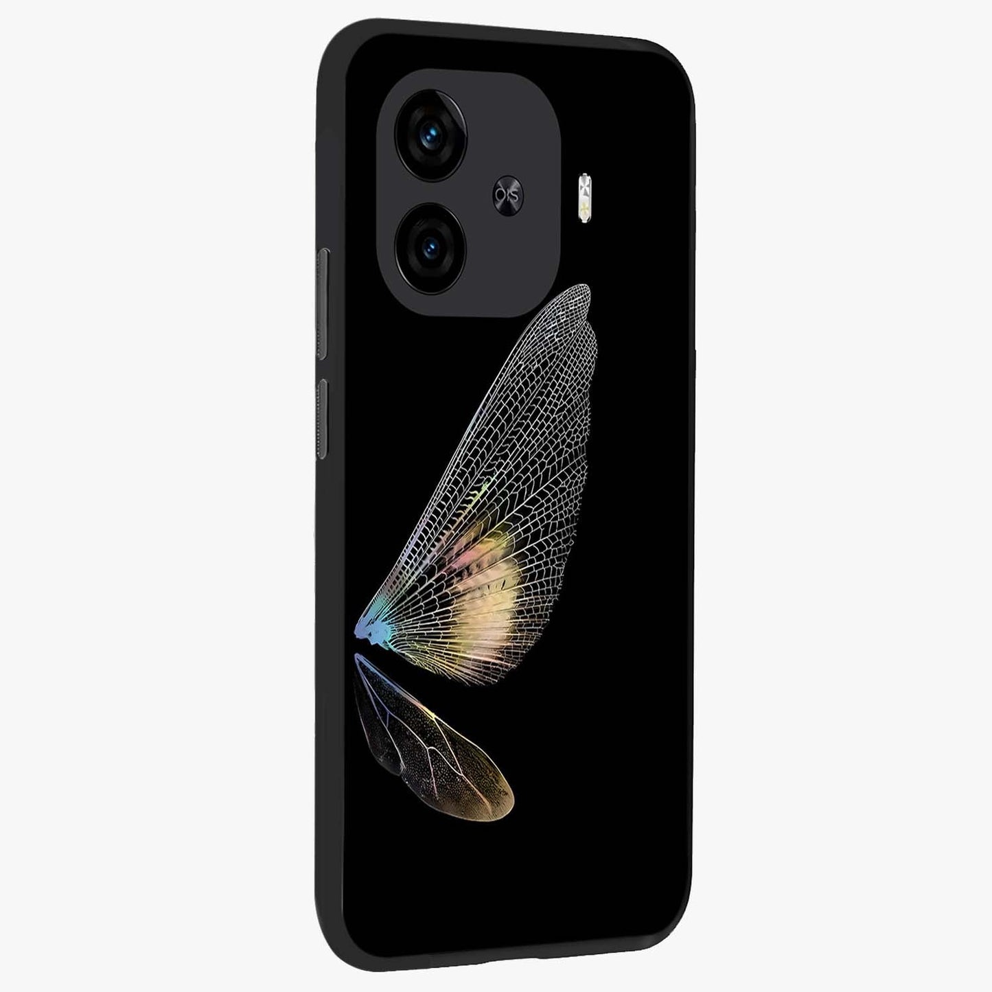 Whispers Of Wings Glass Case upright view showcasing elegant wing artwork with light airy theme.