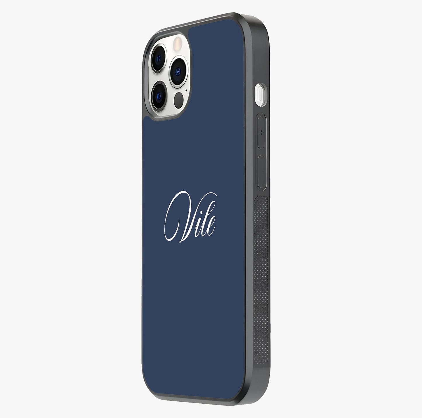 Blue Background Personalized Custom Name Glass Case photographed in natural light showing reflective finish and design depth.
