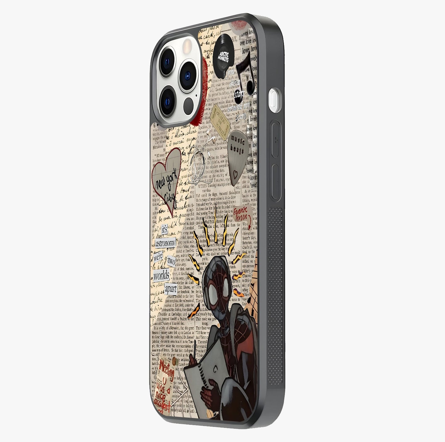 City Dream Sketch Glass Case photographed in natural light showing reflective finish and design depth.