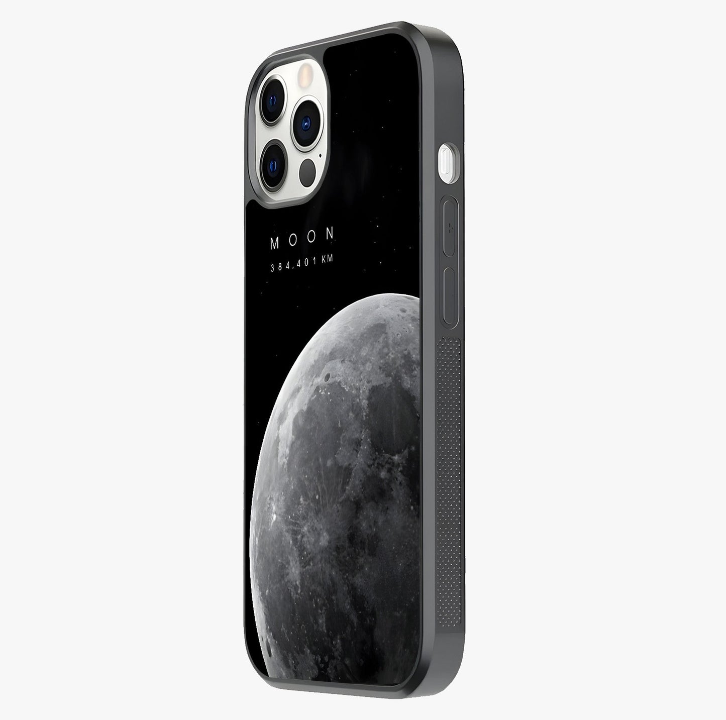 Cosmic Moon Glow Glass Case photographed in natural light showing reflective finish and design depth.