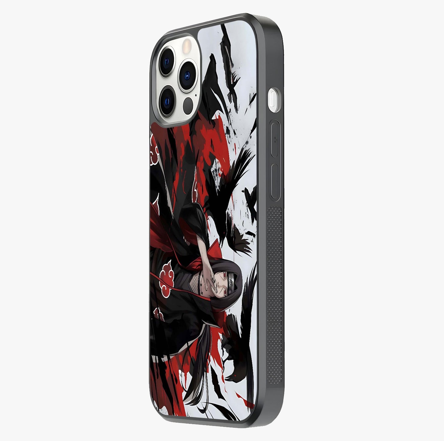 Crimson Crow Illusion Glass Case photographed in natural light showing reflective finish and design depth.