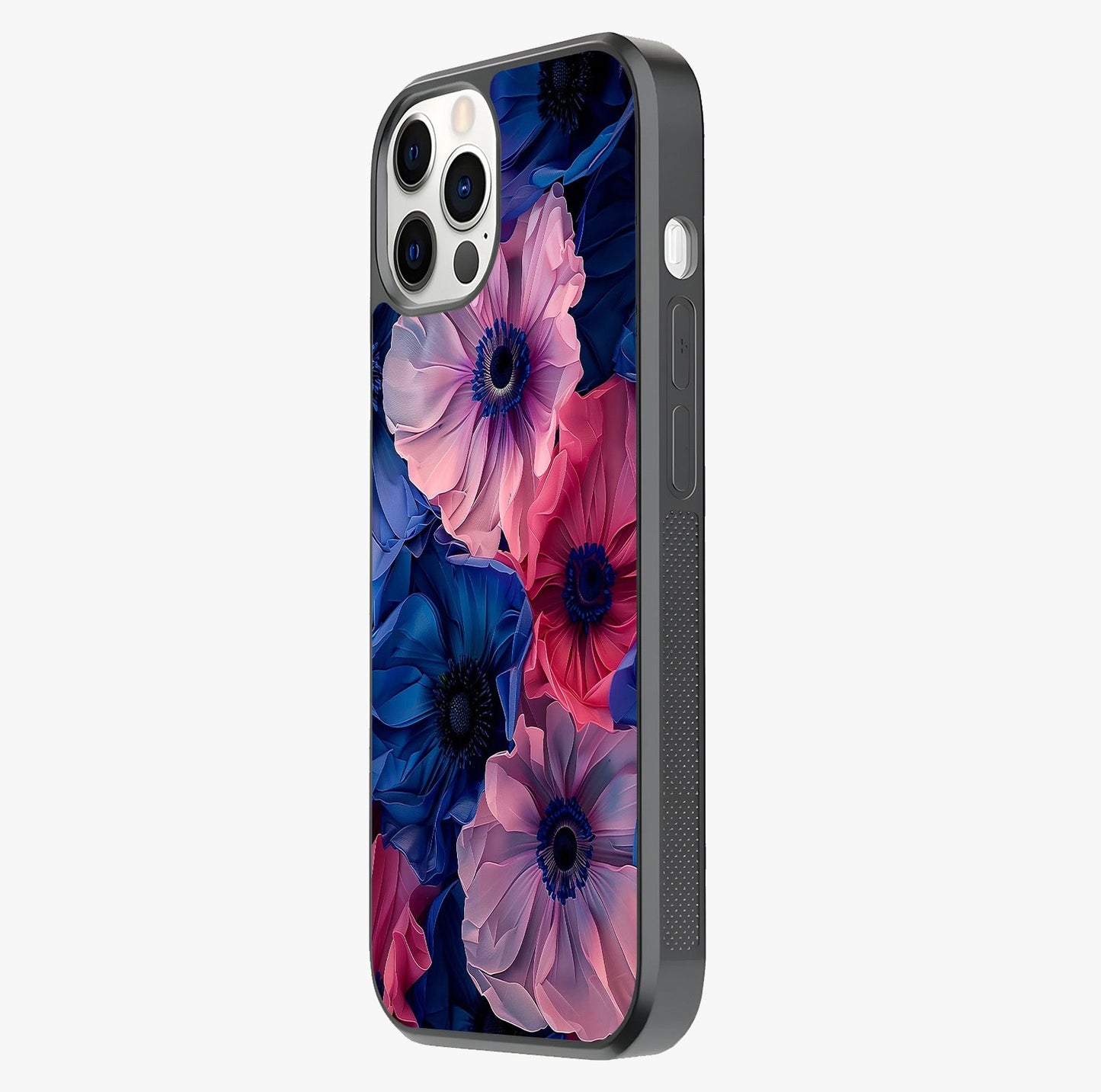 Flower Paper Art Pattern Glass Case photographed in natural light showing reflective finish and design depth.