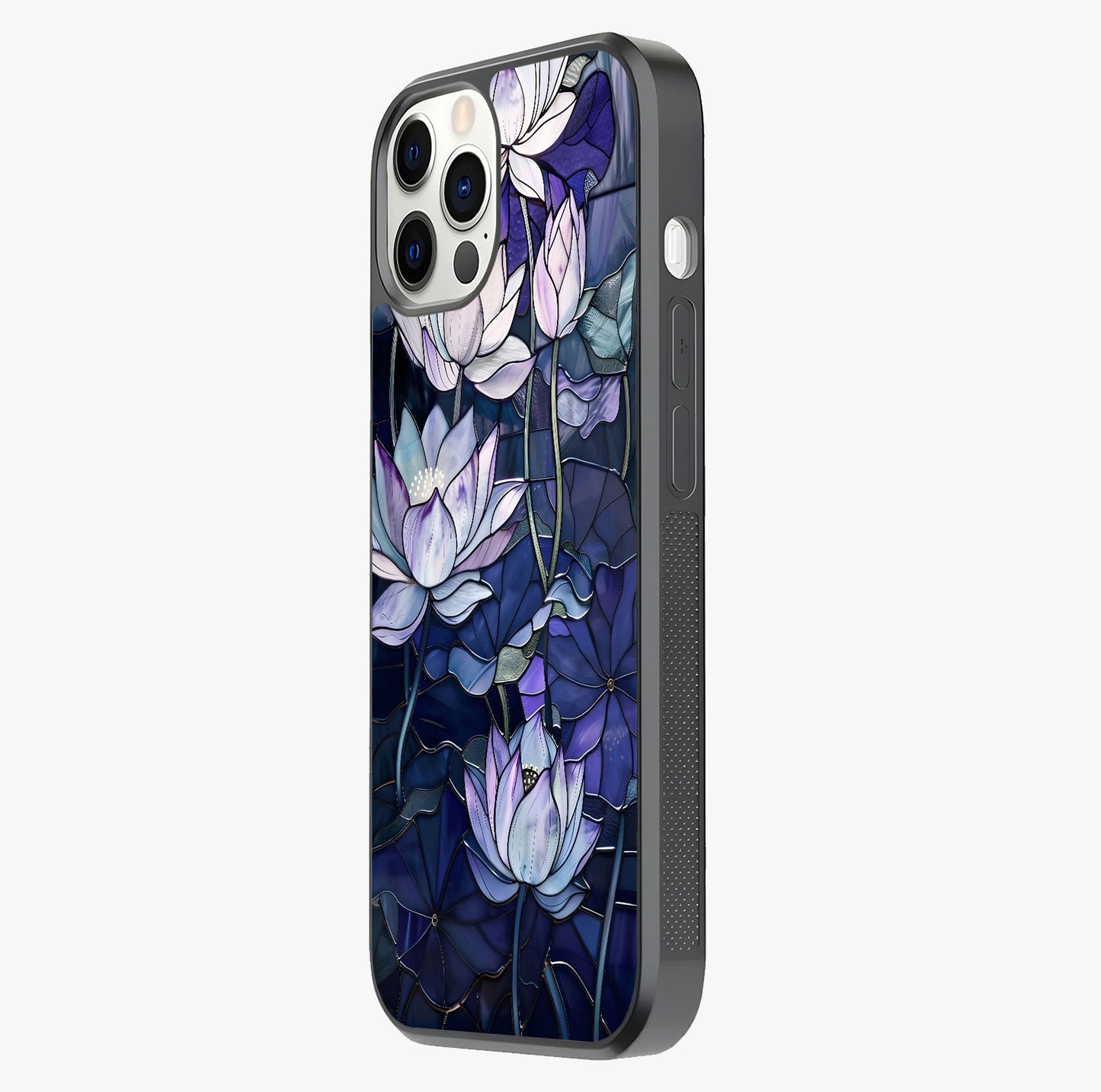 Gloss Petal Rush Glass Case photographed in natural light showing reflective finish and design depth.