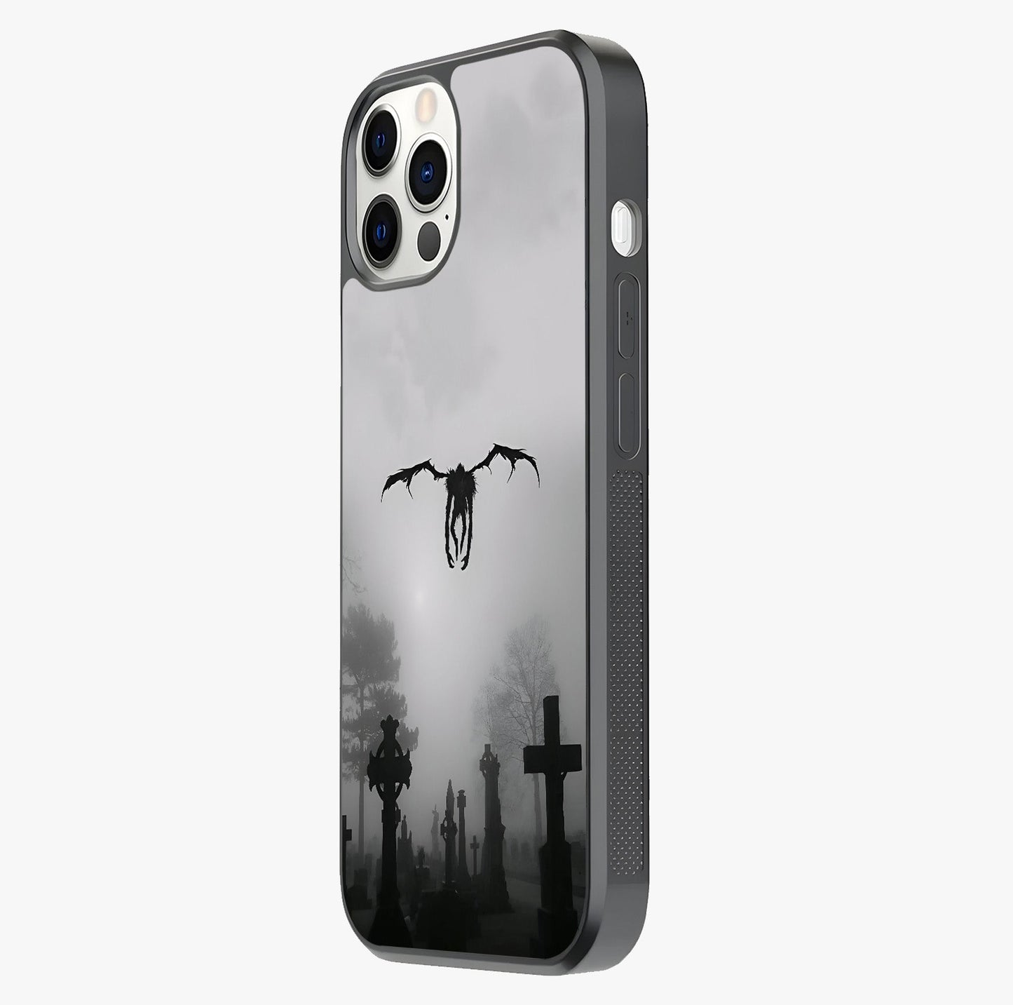Graveyard Shadow Descent Glass Case photographed in natural light showing reflective finish and design depth.