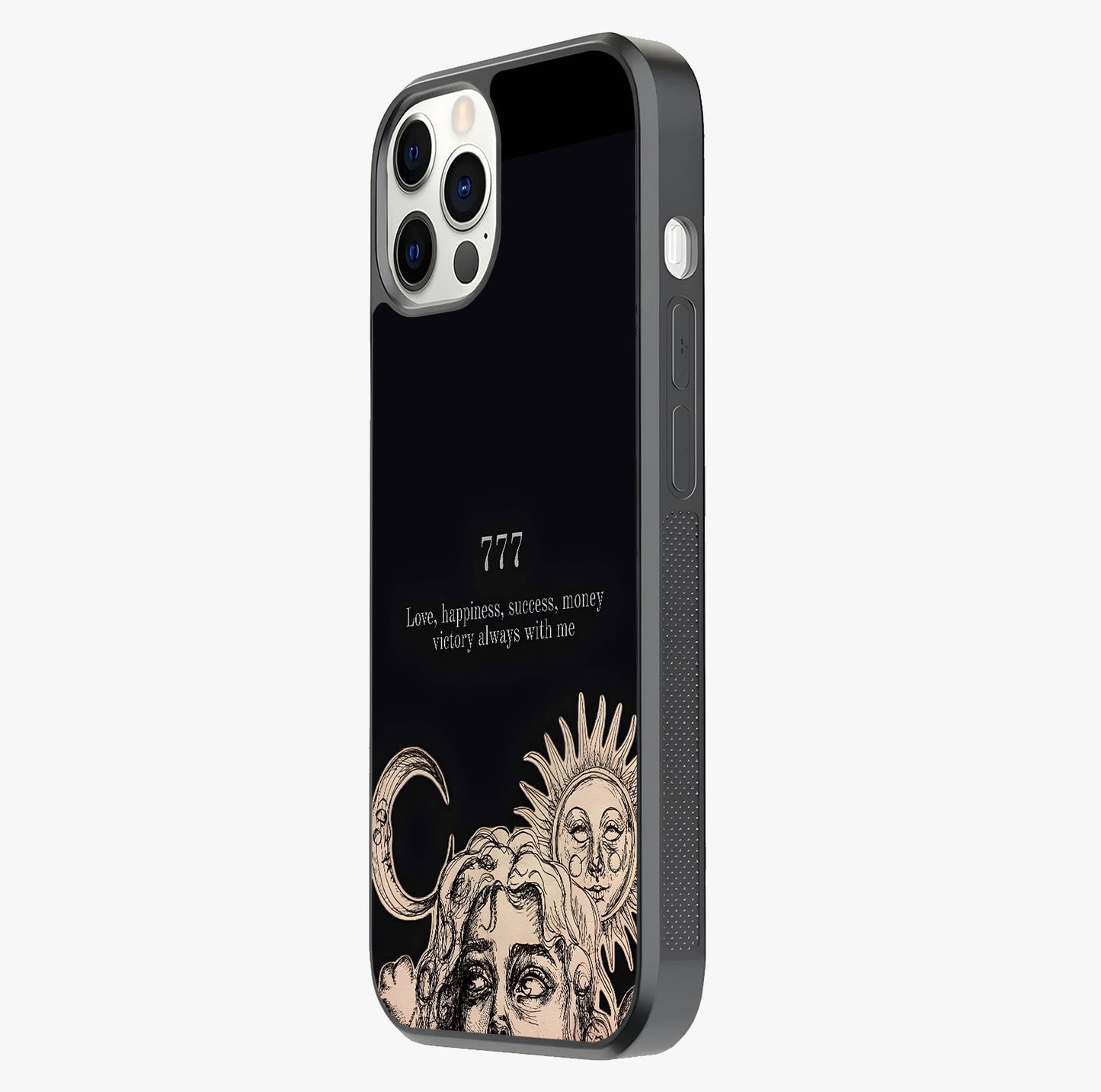 Mystic Victory Aura Glass Case photographed in natural light showing reflective finish and design depth.
