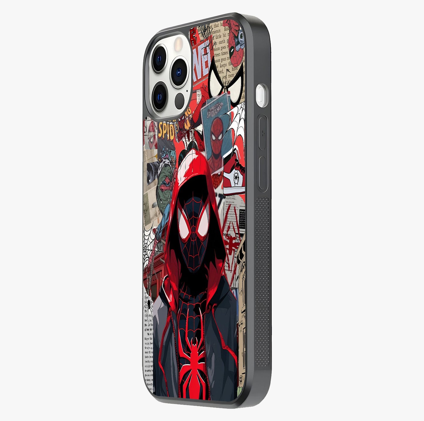 Spider Collage Street Glass Case photographed in natural light showing reflective finish and design depth.