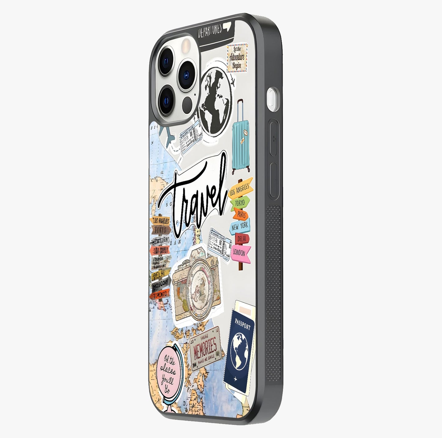 Wanderlust Journal Glass Case photographed in natural light showing reflective finish and design depth.