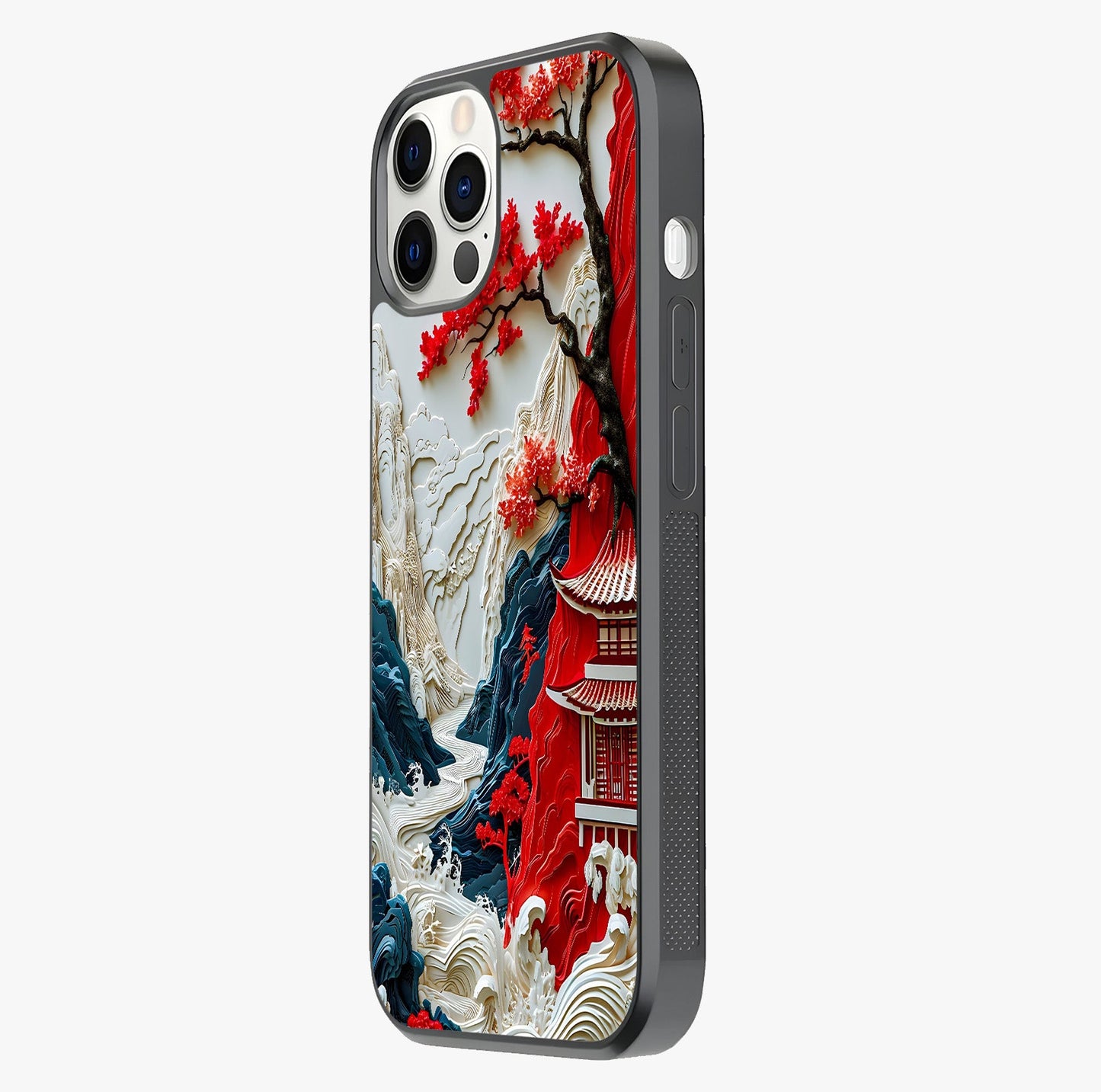 Whispers Of Sakura Waves Glass Case photographed in natural light showing reflective finish and design depth.