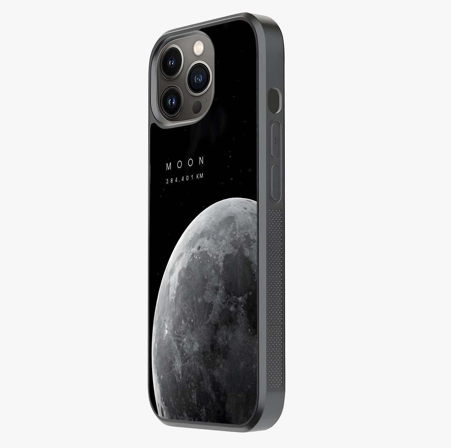 Cosmic Moon Glow Glass Case photographed in natural light showing reflective finish and design depth.