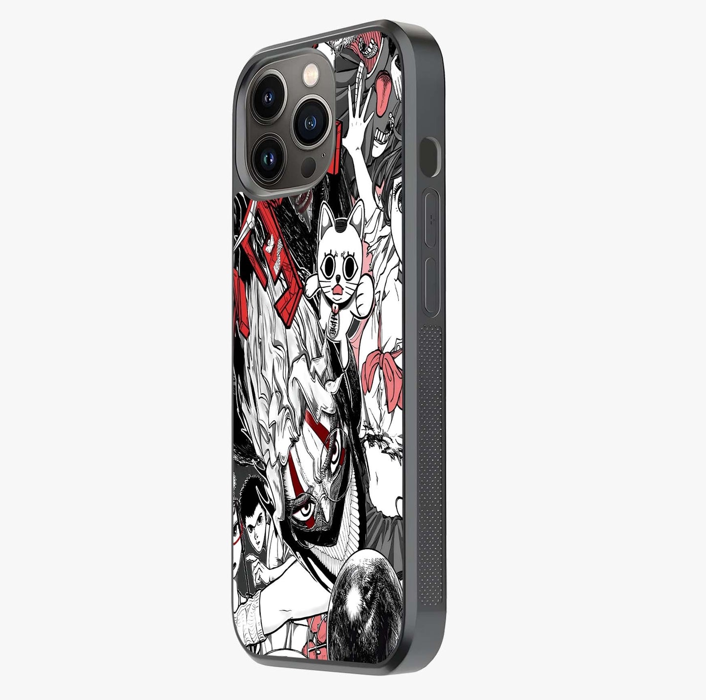 Crimson Chaos Panel Glass Case photographed in natural light showing reflective finish and design depth.