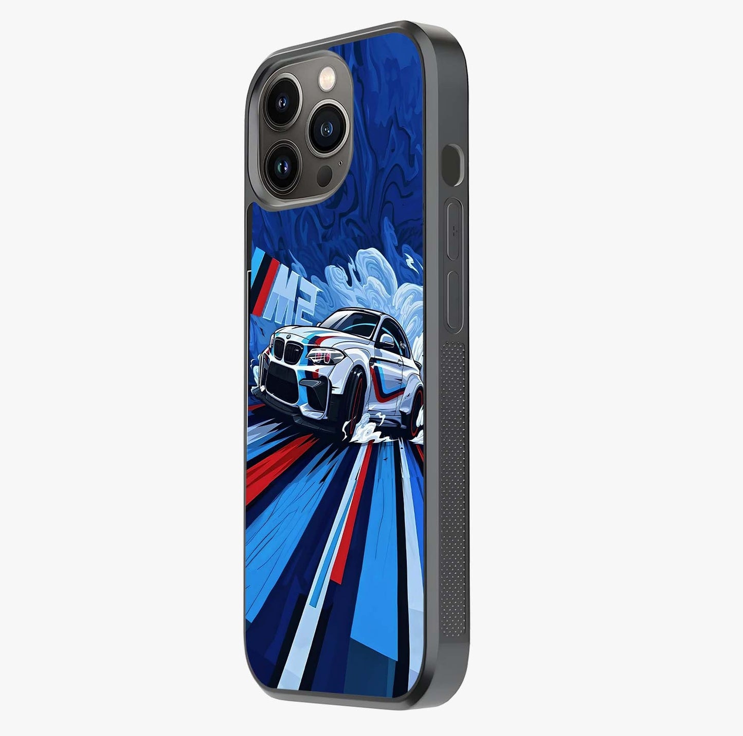 Drift Power Rush Glass Case photographed in natural light showing reflective finish and design depth.