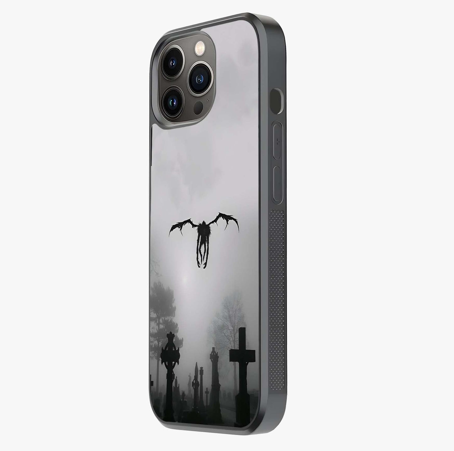 Graveyard Shadow Descent Glass Case photographed in natural light showing reflective finish and design depth.