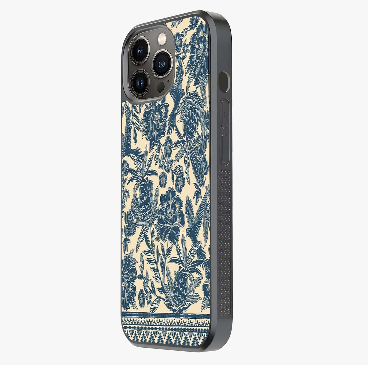 Heirloom Wild Bloom Glass Case photographed in natural light showing reflective finish and design depth.
