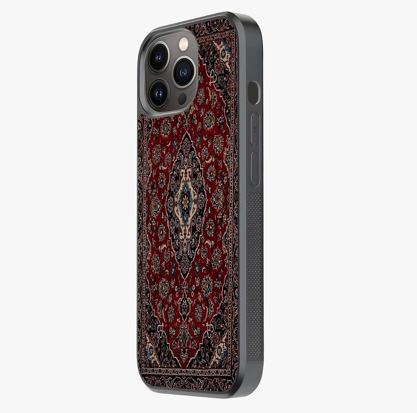 Heritage Carpet Royale Glass Case photographed in natural light showing reflective finish and design depth.