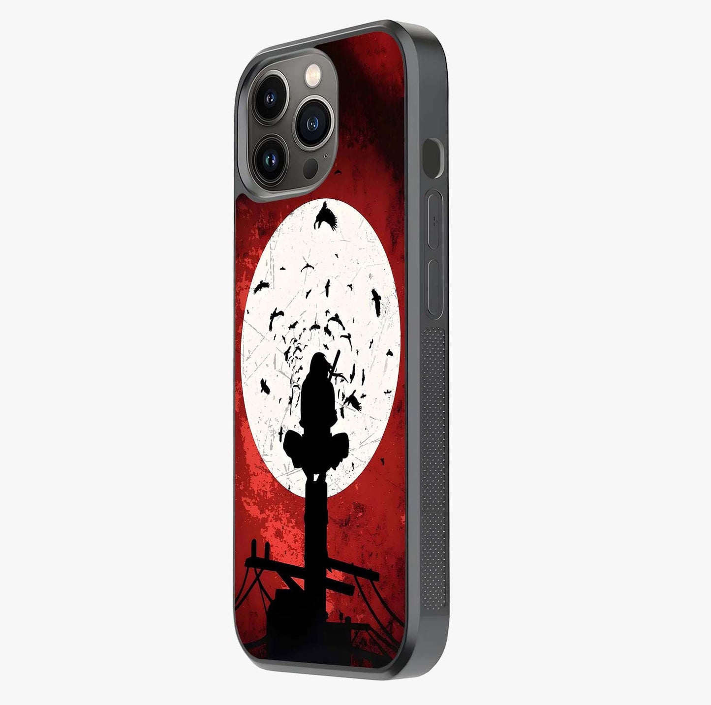 Itachi Limited Edition Naruto Anime Glass Case photographed in natural light showing reflective finish and design depth.