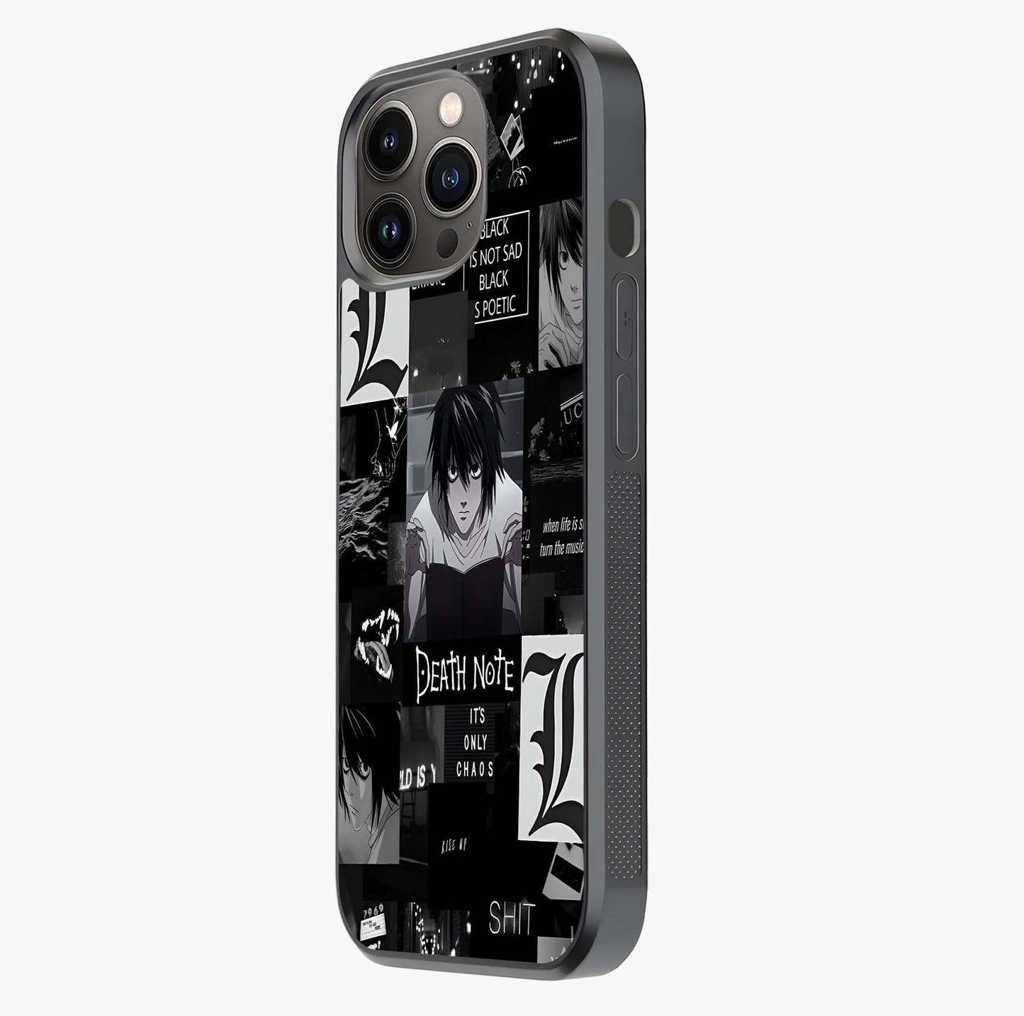 Midnight Chaos Mind Glass Case photographed in natural light showing reflective finish and design depth.