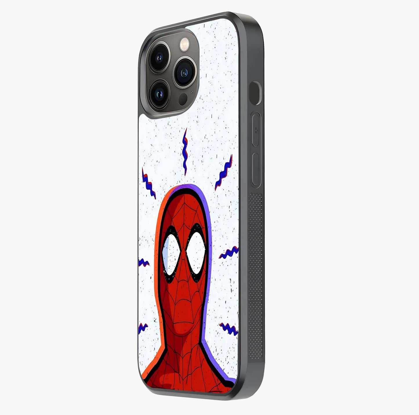 Omg Spiderman Glass Case photographed in natural light showing reflective finish and design depth.