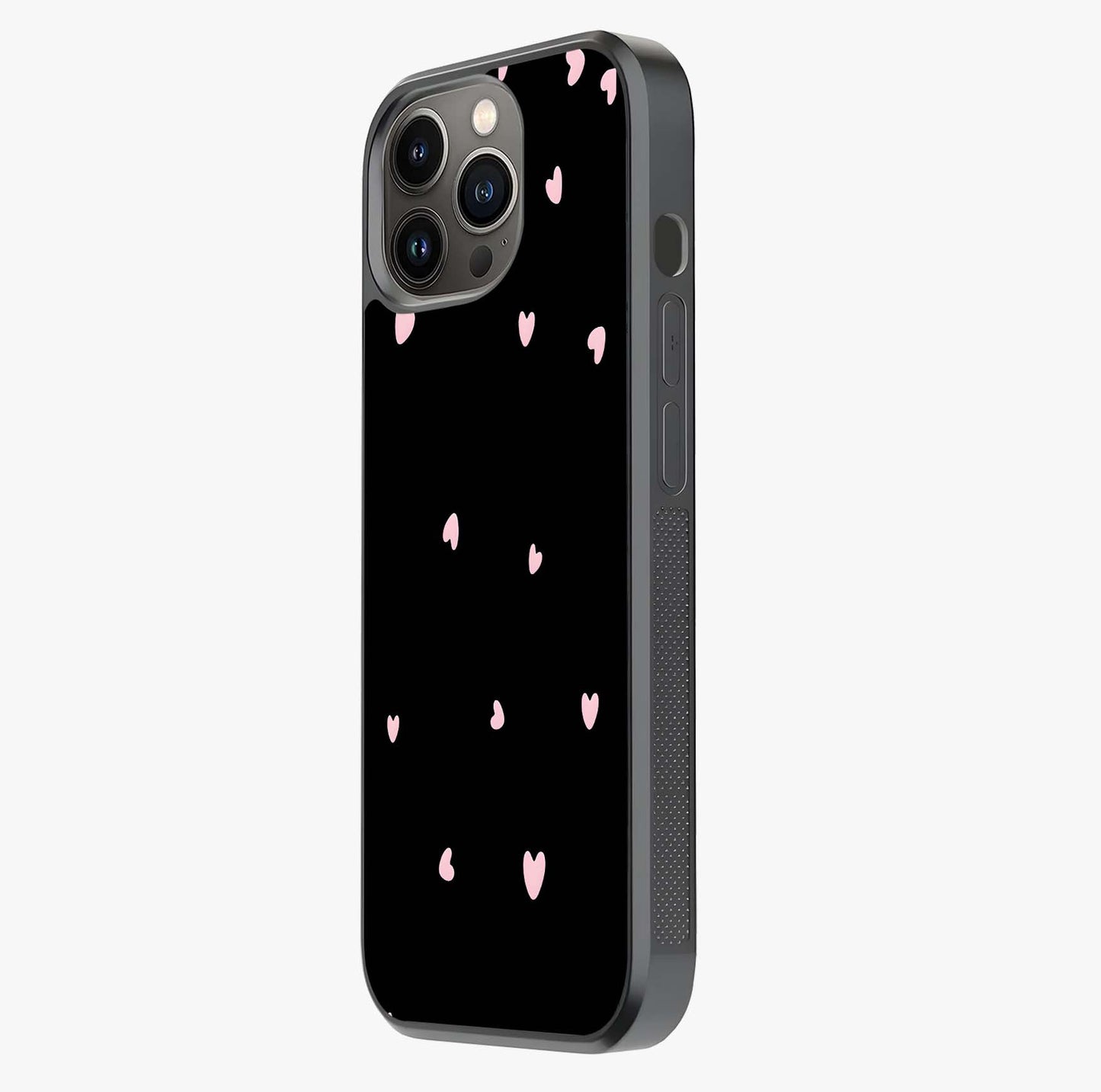 Pink Love Drops Glass Case photographed in natural light showing reflective finish and design depth.
