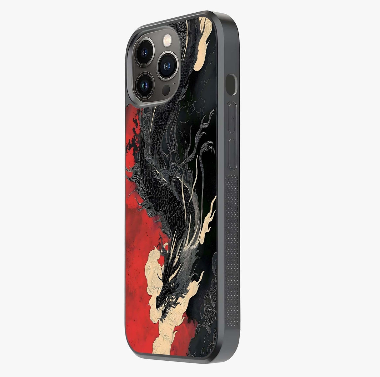 Shadow Dragon Fury Glass Case photographed in natural light showing reflective finish and design depth.