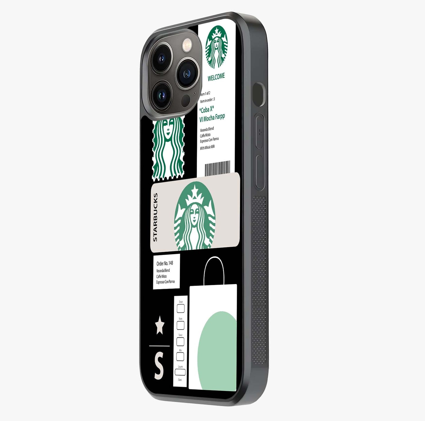 Starbucks Mocha Glass Case photographed in natural light showing reflective finish and design depth.