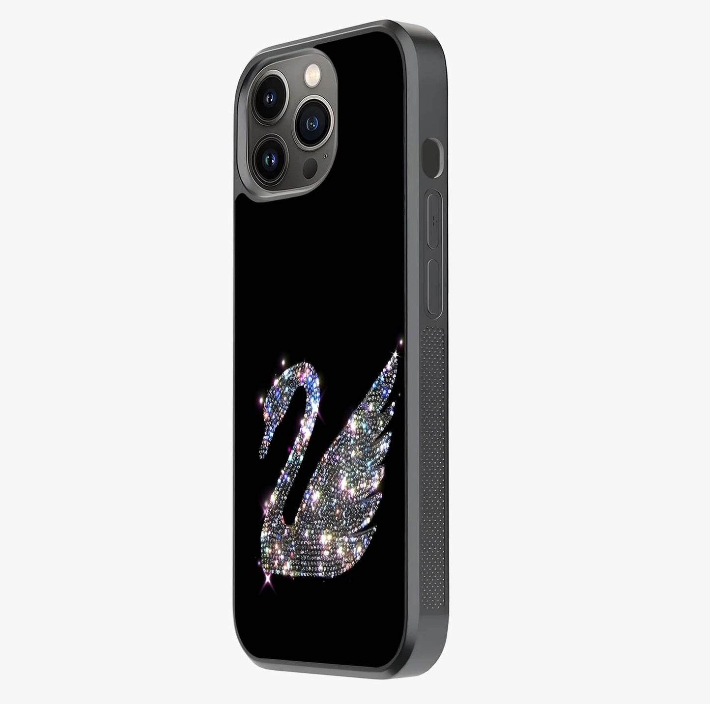 Starlit Swan Grace Glass Case photographed in natural light showing reflective finish and design depth.