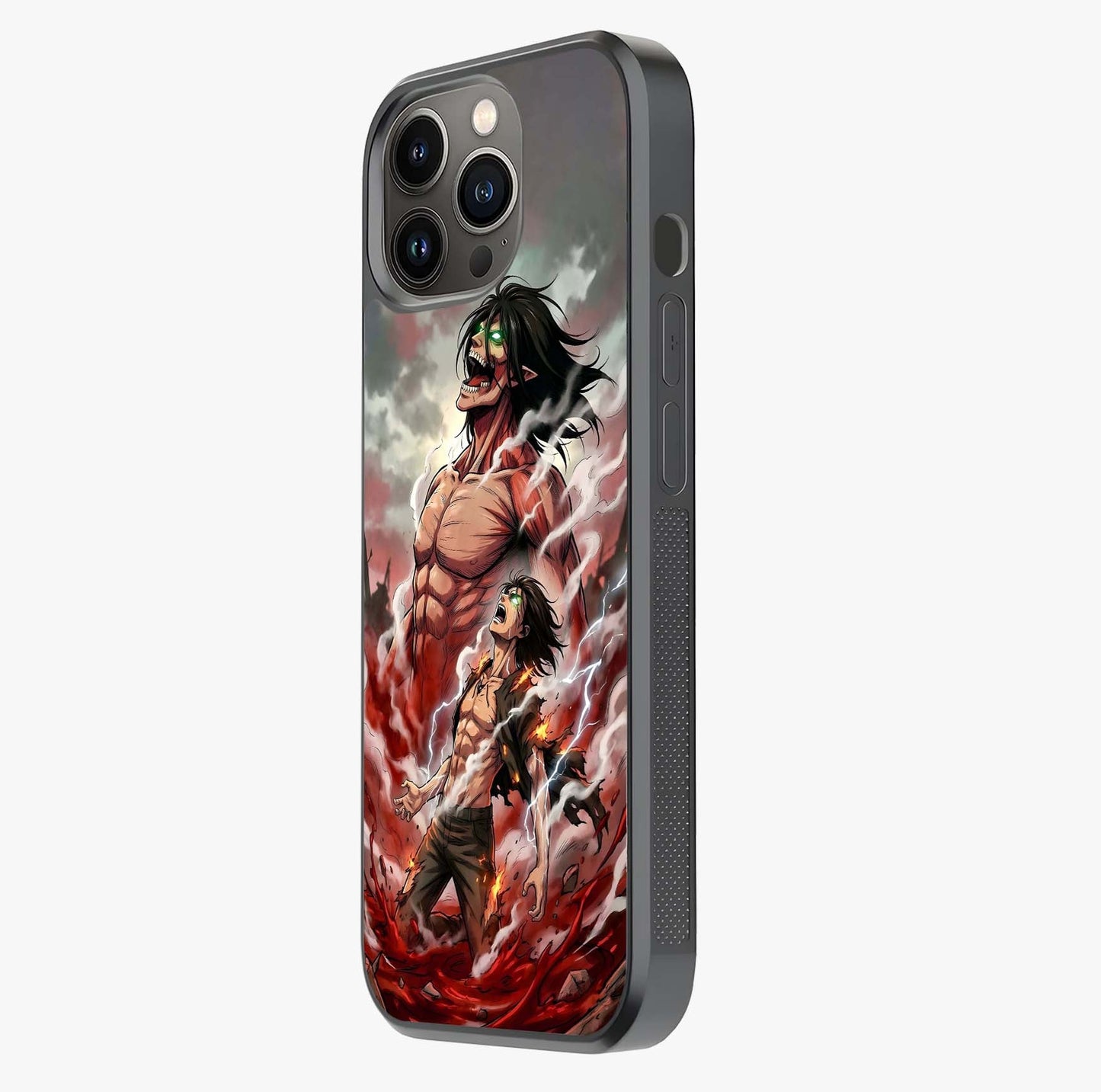 Titan Awakening Fury Glass Case photographed in natural light showing reflective finish and design depth.