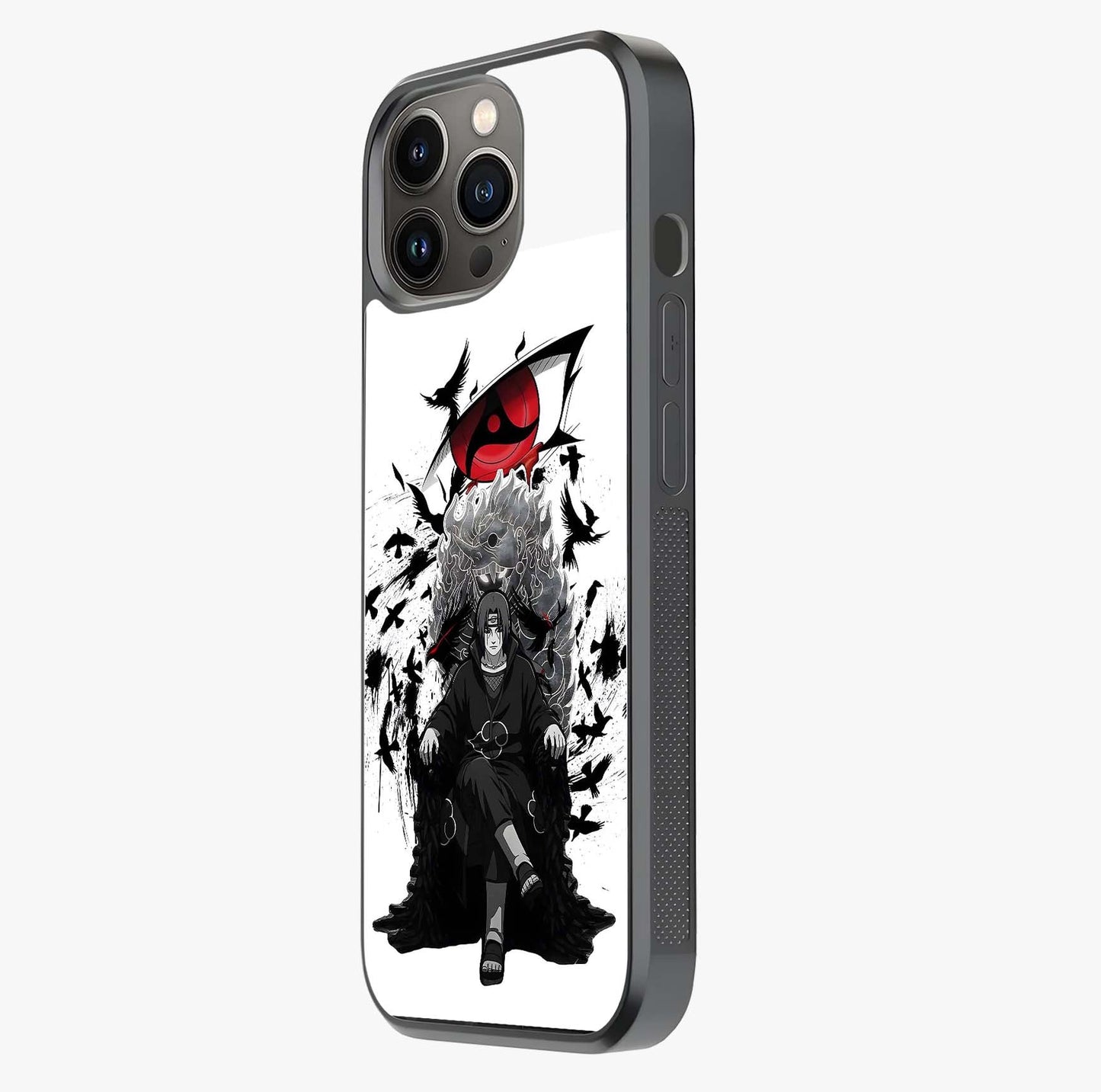 Uchiha Shadow Throne Glass Case photographed in natural light showing reflective finish and design depth.