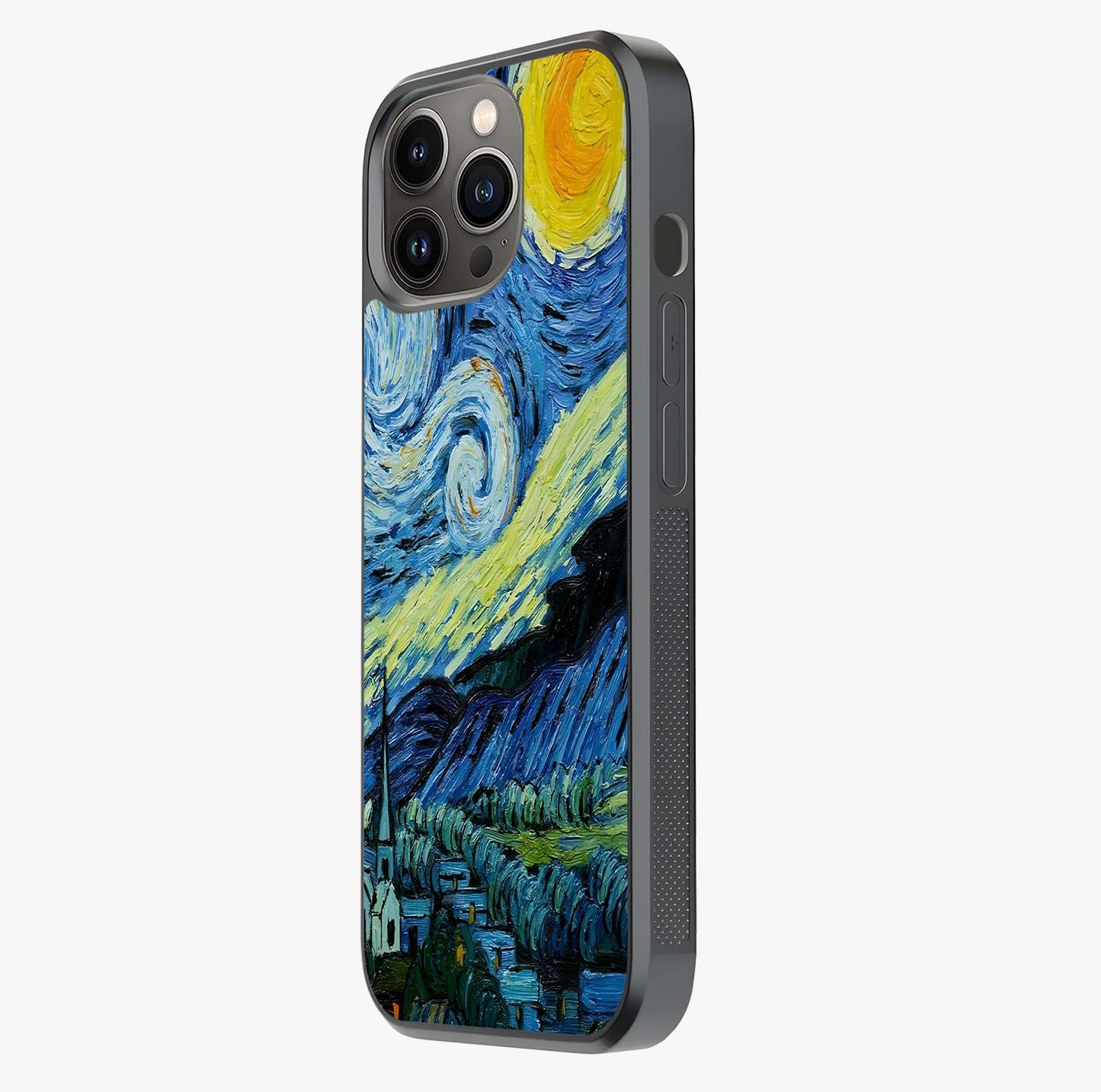 Van Gogh Art Glass Case photographed in natural light showing reflective finish and design depth.