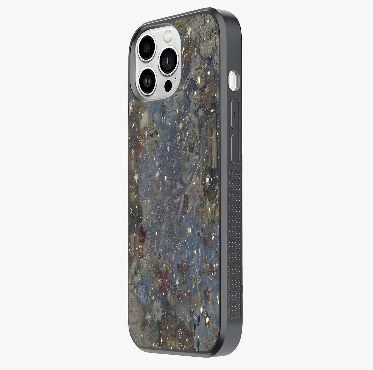 Aesthetic Astrolophia Glass Case photographed in natural light showing reflective finish and design depth.