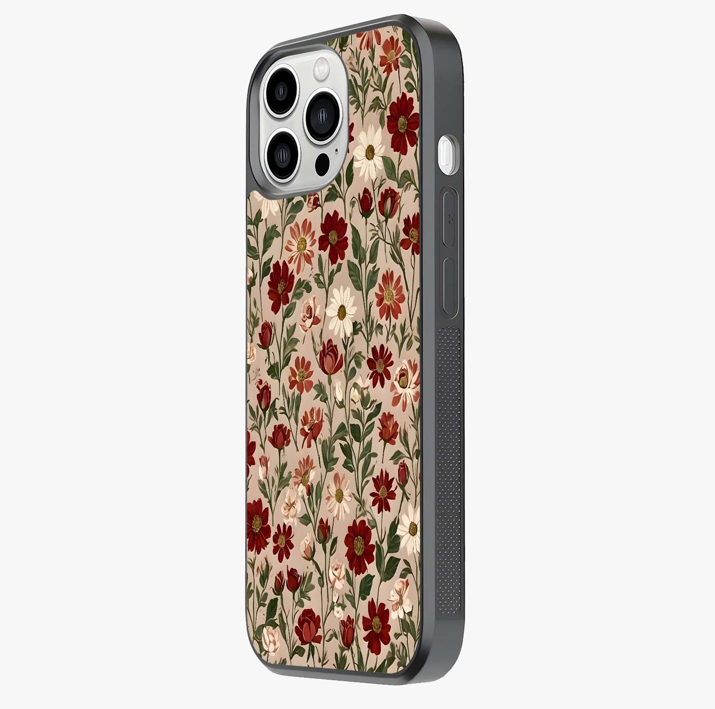 Biege Flower With Leaf Glass Case photographed in natural light showing reflective finish and design depth.