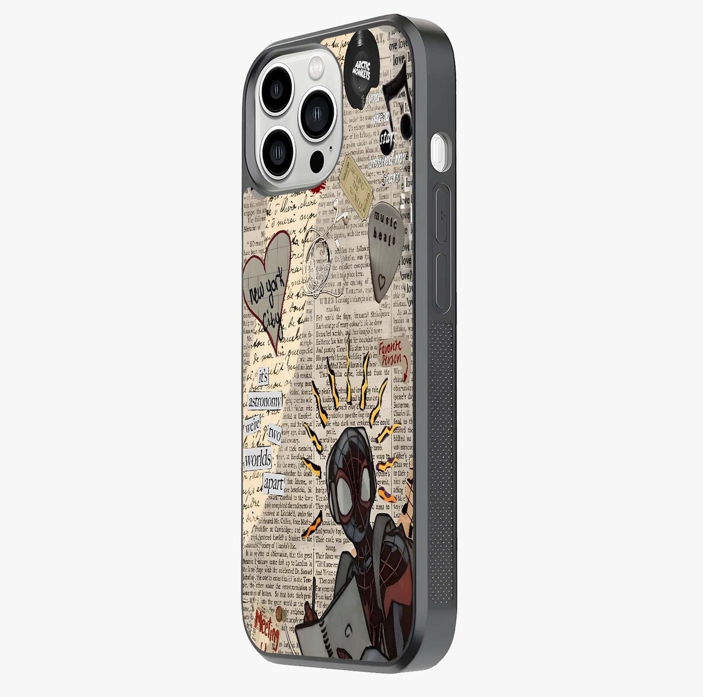 City Dream Sketch Glass Case photographed in natural light showing reflective finish and design depth.
