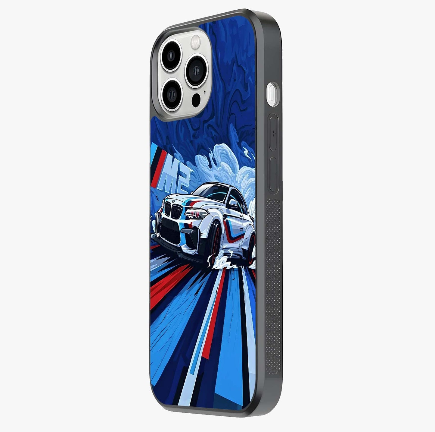 Drift Power Rush Glass Case photographed in natural light showing reflective finish and design depth.