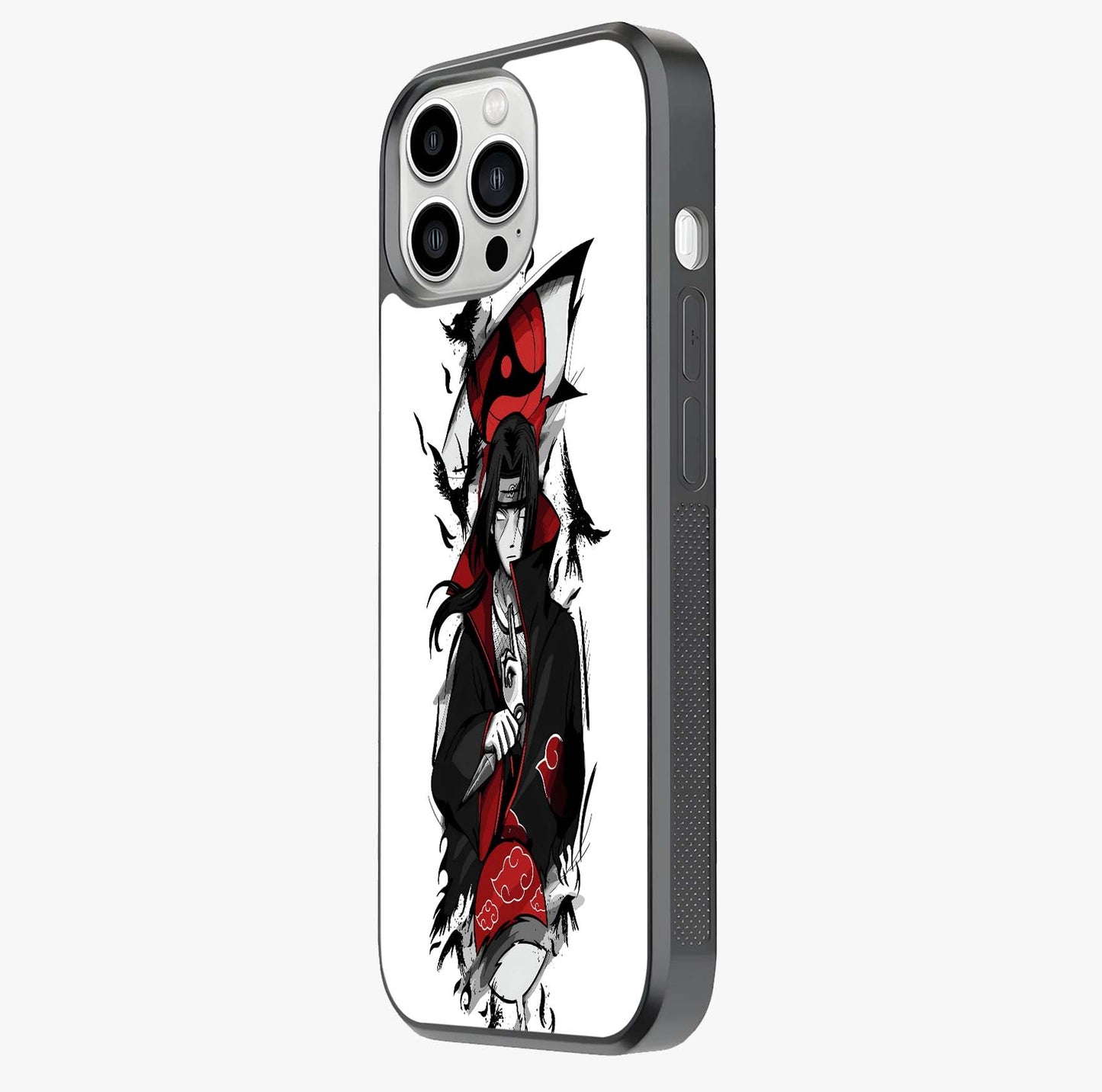 Itachi Sharingan Glass Case photographed in natural light showing reflective finish and design depth.
