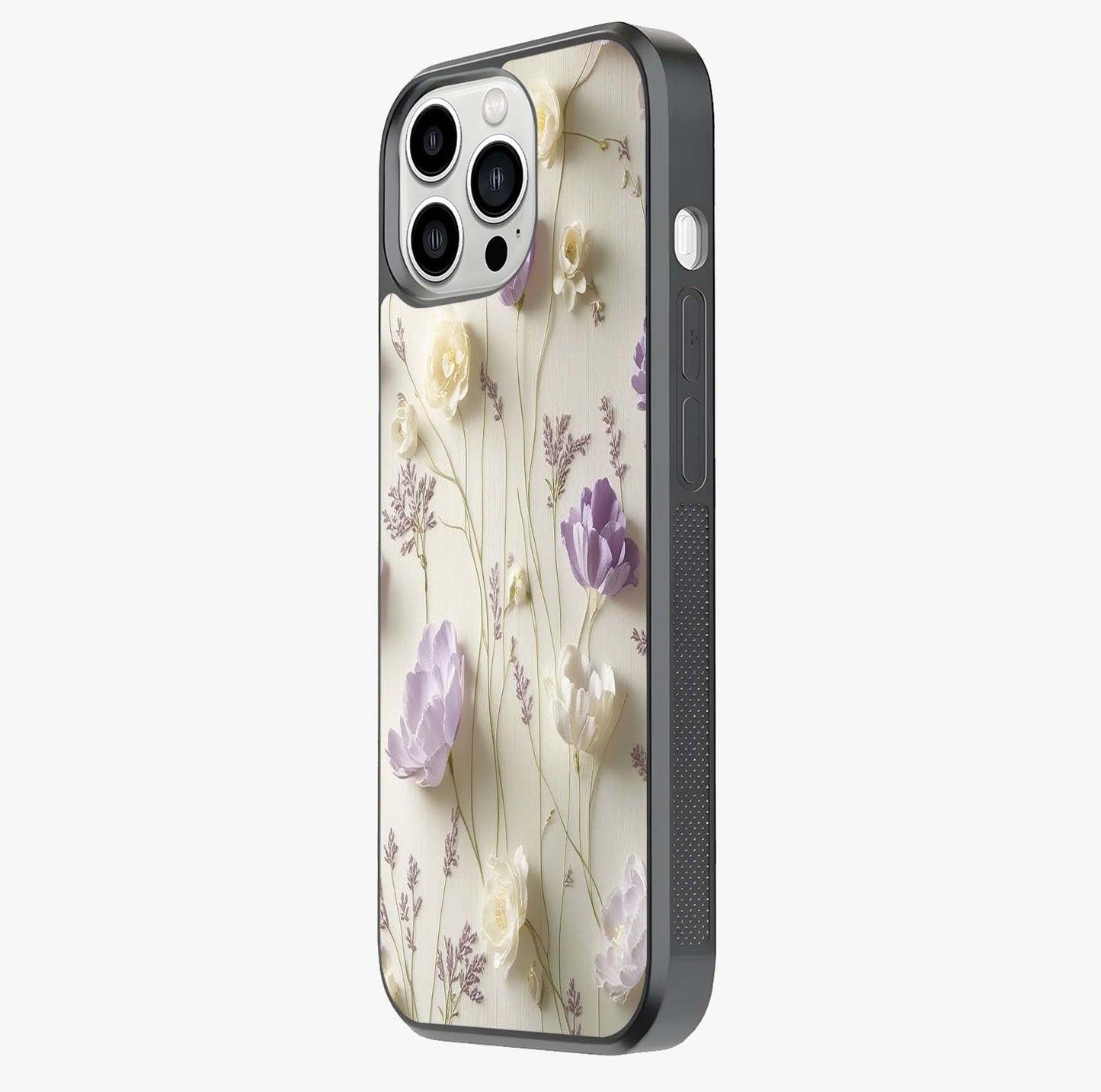 Lilac Breeze Harmony Glass Case photographed in natural light showing reflective finish and design depth.