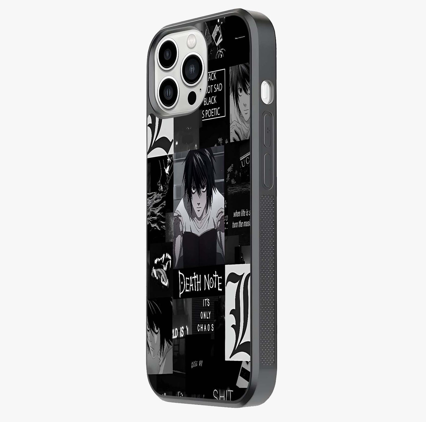 Midnight Chaos Mind Glass Case photographed in natural light showing reflective finish and design depth.