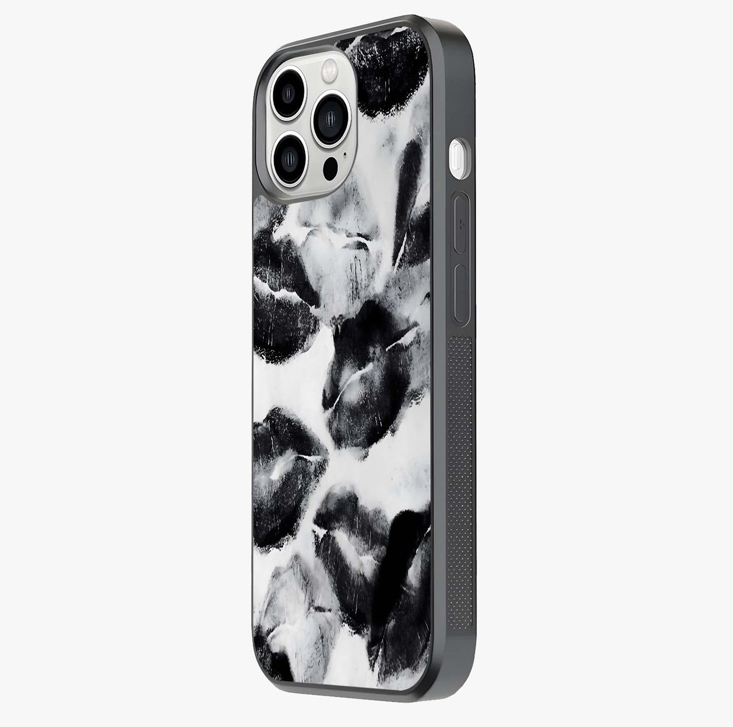 Midnight Kiss Marks Glass Case photographed in natural light showing reflective finish and design depth.