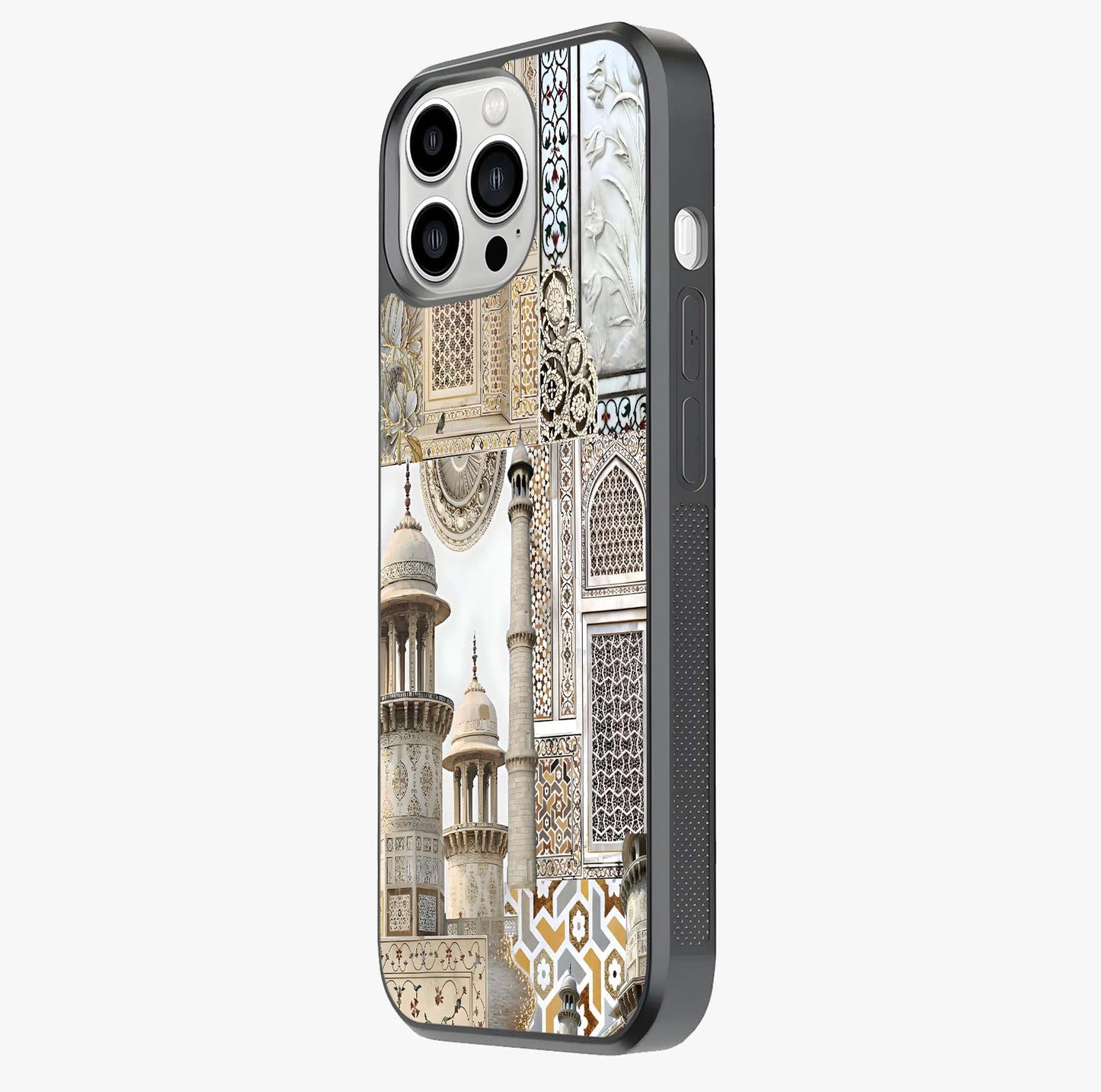 Mughal Marble Legacy Glass Case photographed in natural light showing reflective finish and design depth.