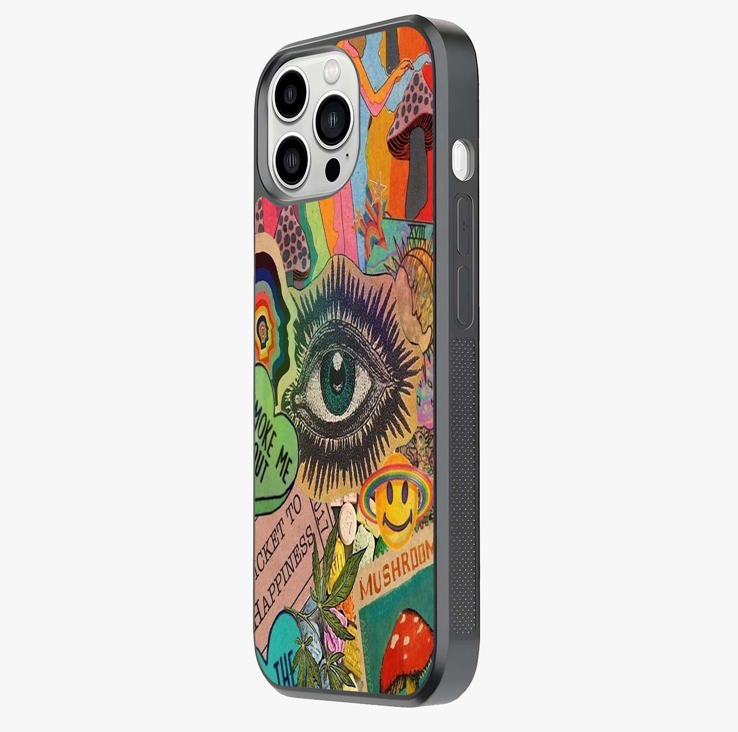Mystic Eye Wonderland Glass Case photographed in natural light showing reflective finish and design depth.