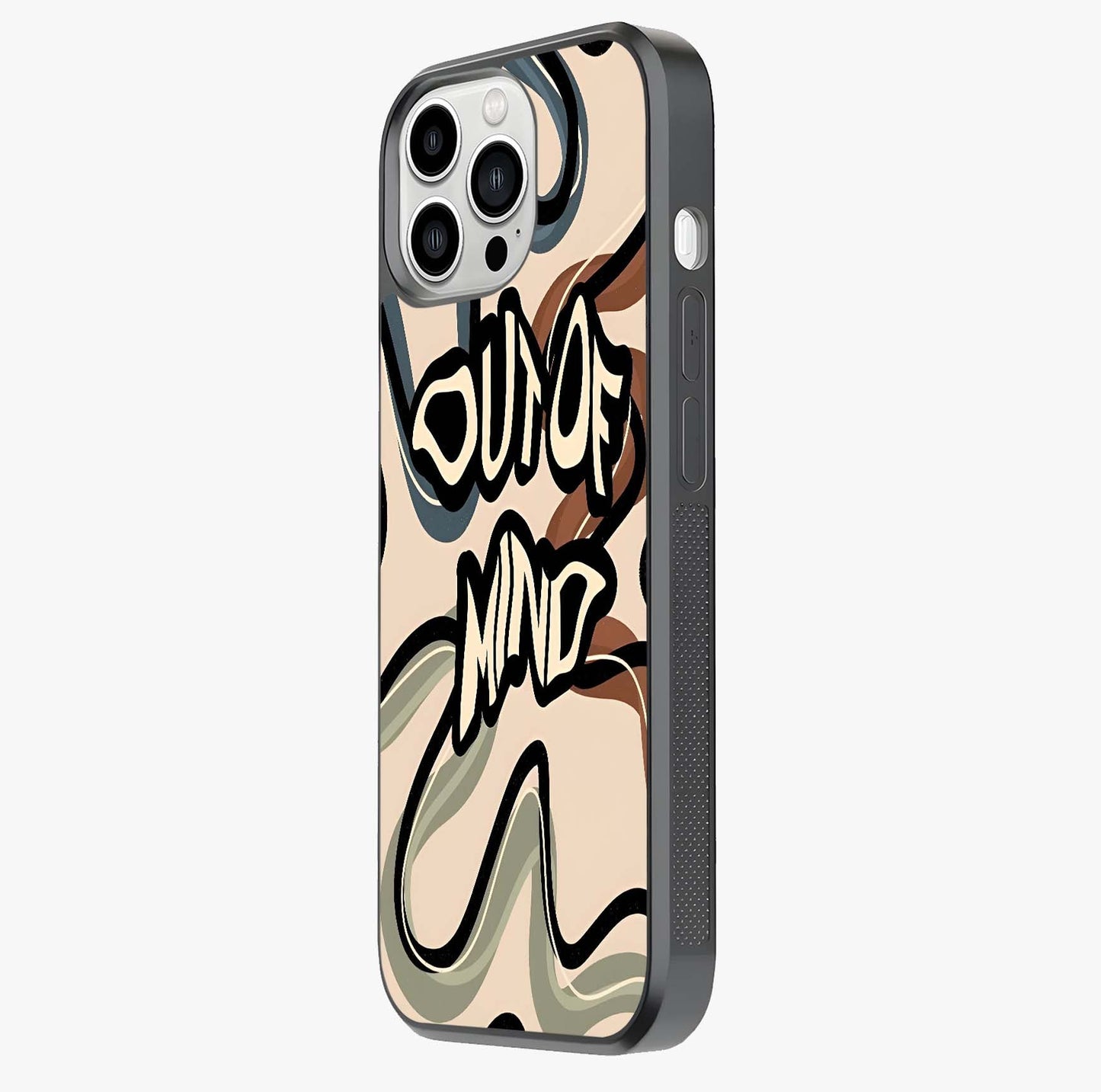 Out Of Mind Glass Case photographed in natural light showing reflective finish and design depth.