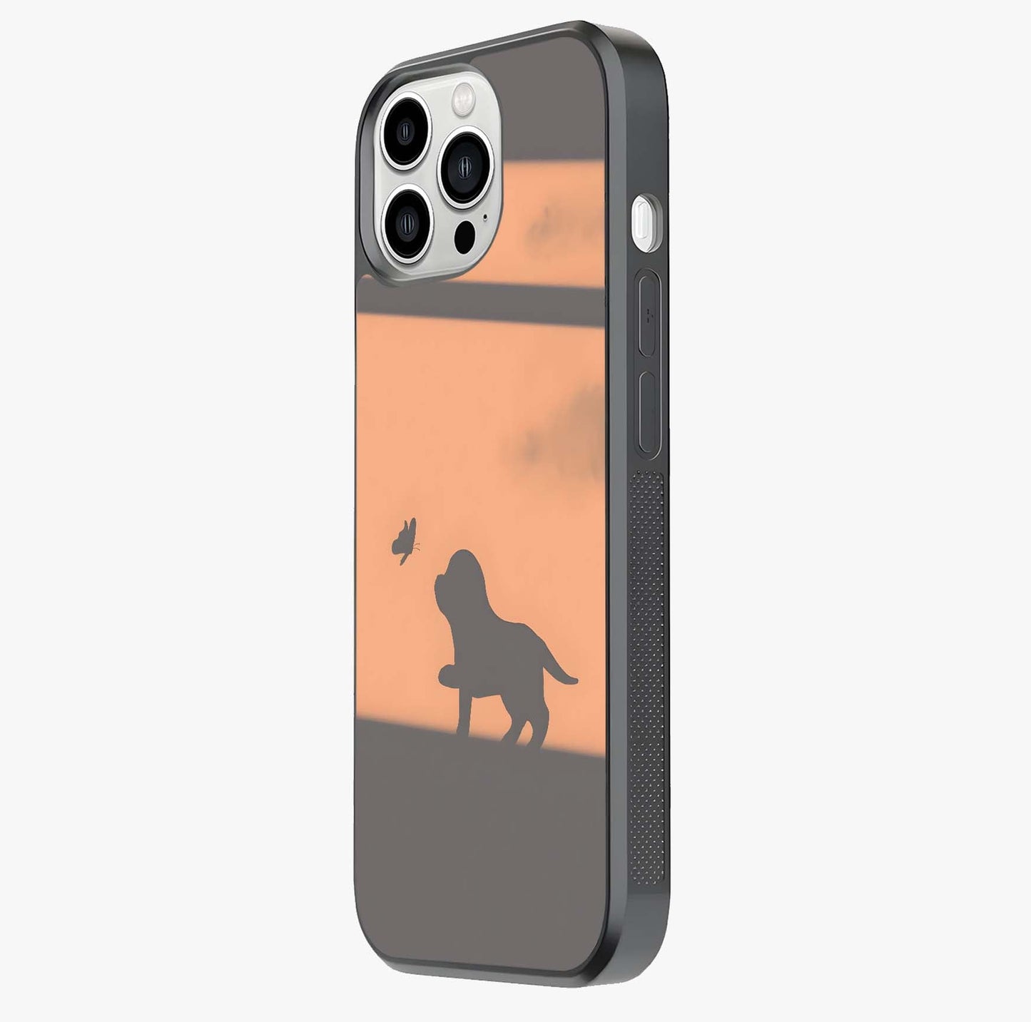 Puppy Shadow Art Glass Case photographed in natural light showing reflective finish and design depth.