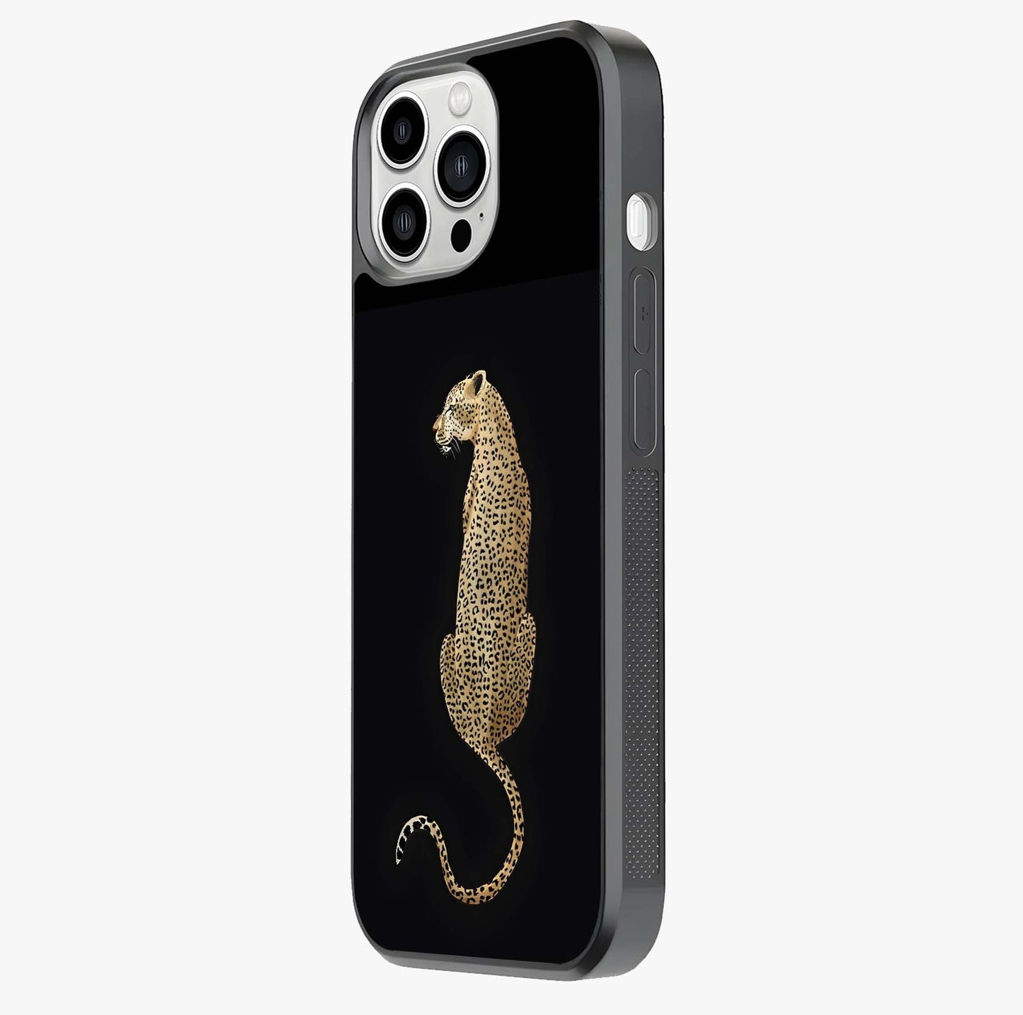 Regal Leopard Glass Case photographed in natural light showing reflective finish and design depth.