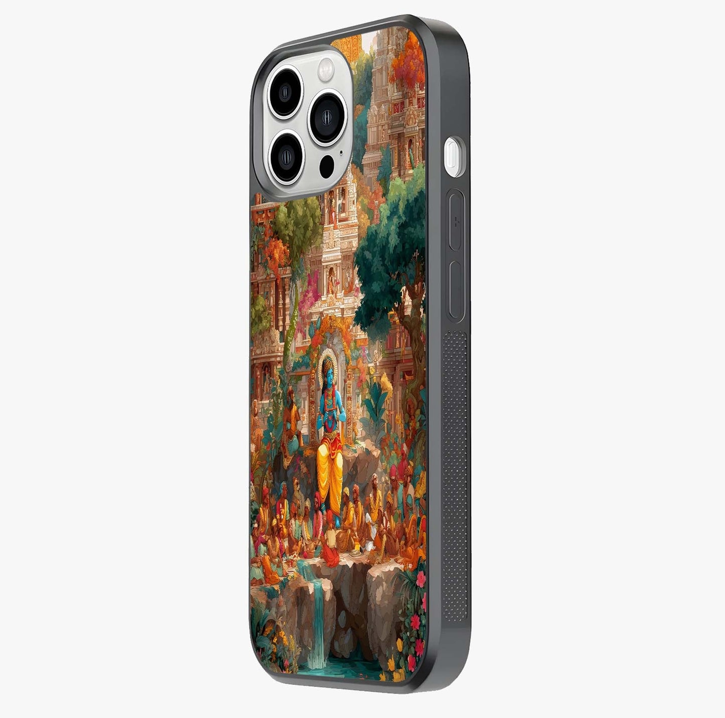 Sacred Sunlight Gods Glass Case photographed in natural light showing reflective finish and design depth.
