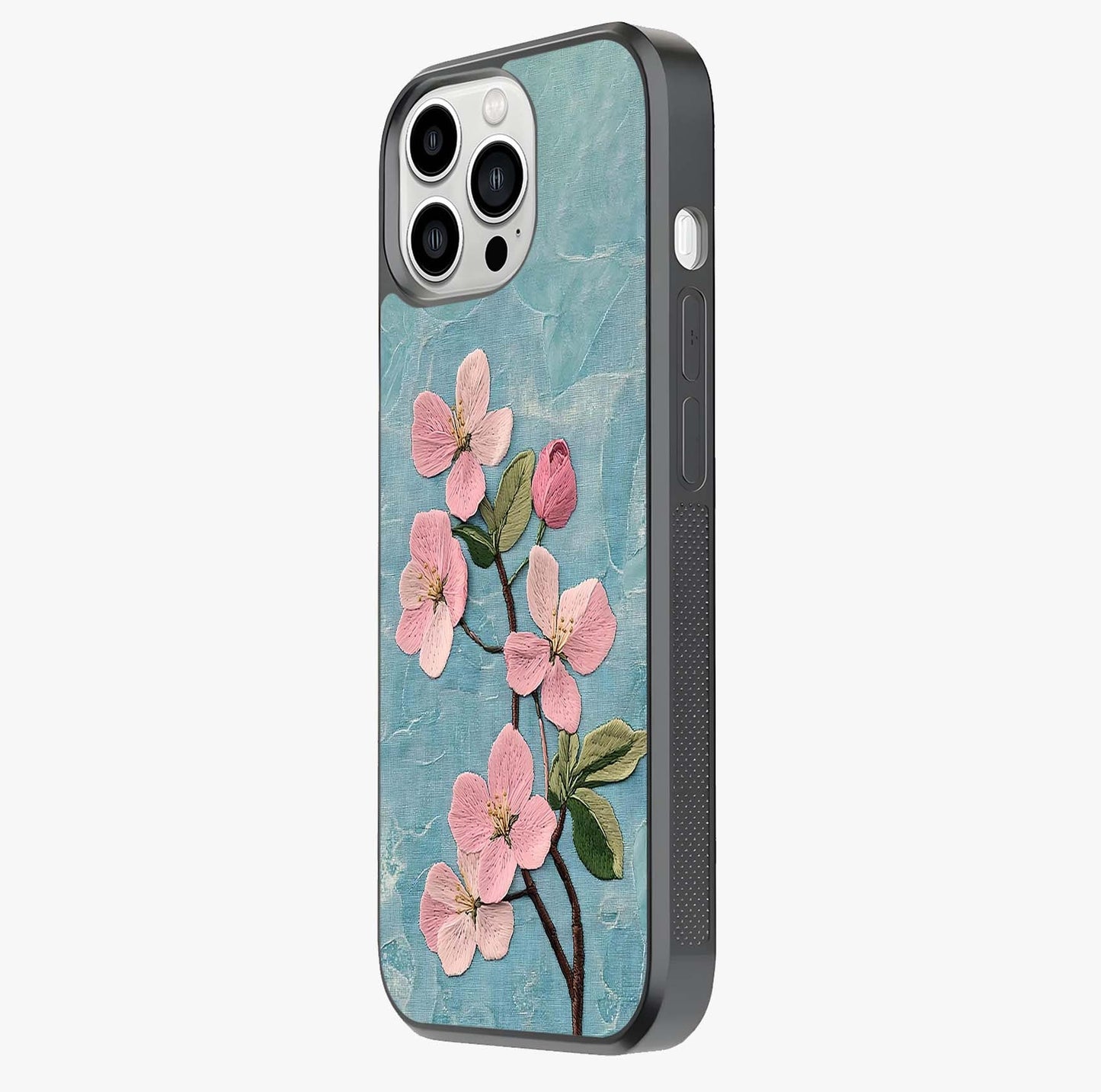 Threaded Blossom Breeze Glass Case photographed in natural light showing reflective finish and design depth.