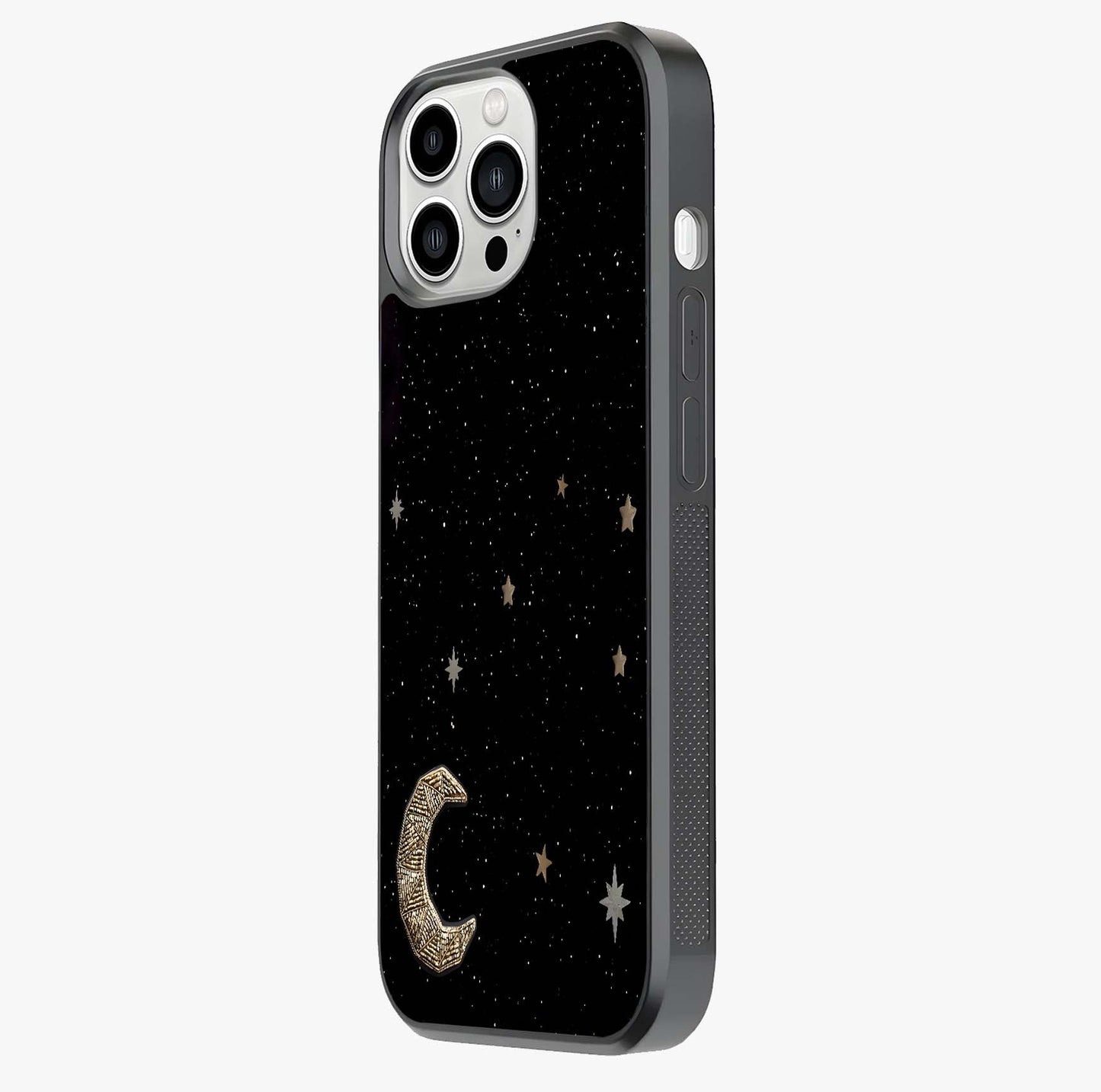 Twinkle Star With Half Moon Glass Case photographed in natural light showing reflective finish and design depth.