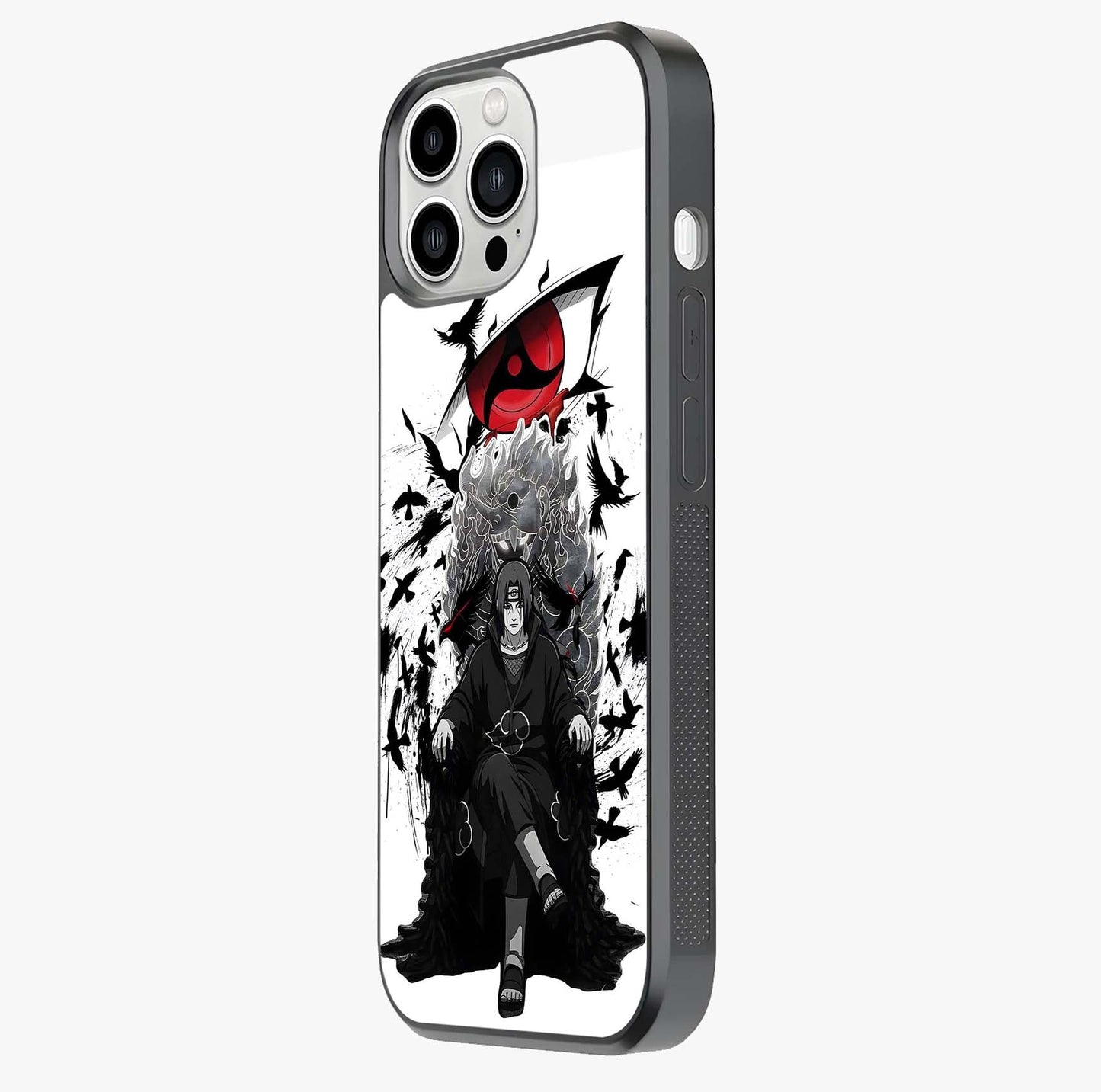 Uchiha Shadow Throne Glass Case photographed in natural light showing reflective finish and design depth.