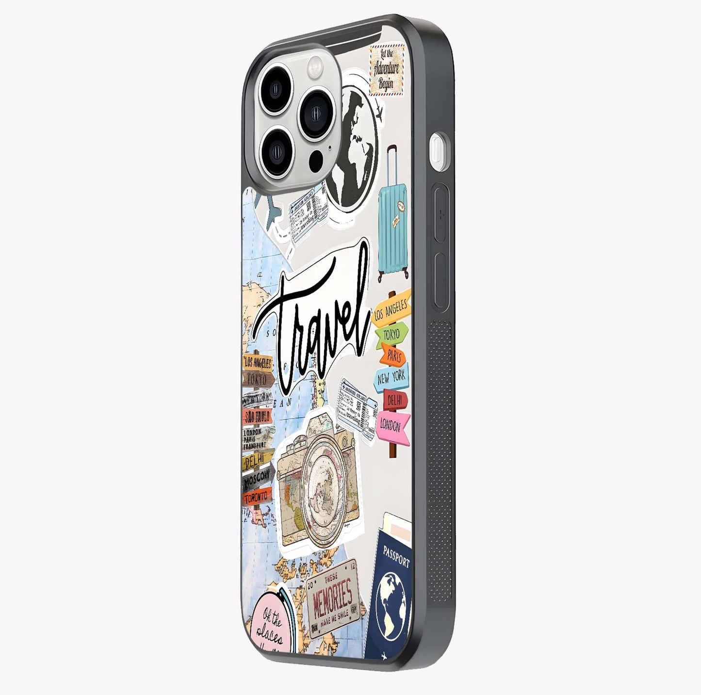 Wanderlust Journal Glass Case photographed in natural light showing reflective finish and design depth.