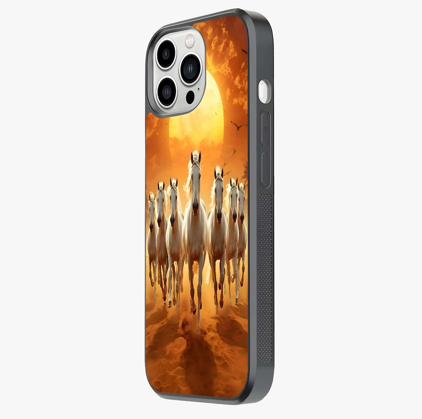 Wild Sunset Majesty Glass Case photographed in natural light showing reflective finish and design depth.